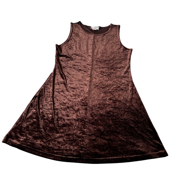 Vintage y2k Joule Brown Velvet Dress A Line Sleeveless Mini Dress Party M - Picture 1 of 7